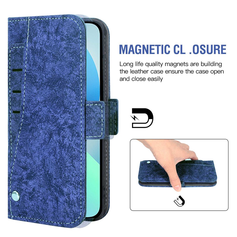 For iPhone 13 Pro Max 6.7 inch PU Leather Water-ink Painting Texture Magnetic Clasp Wallet Stand Case Rotating Card Holder Phone Shell - Blue-4