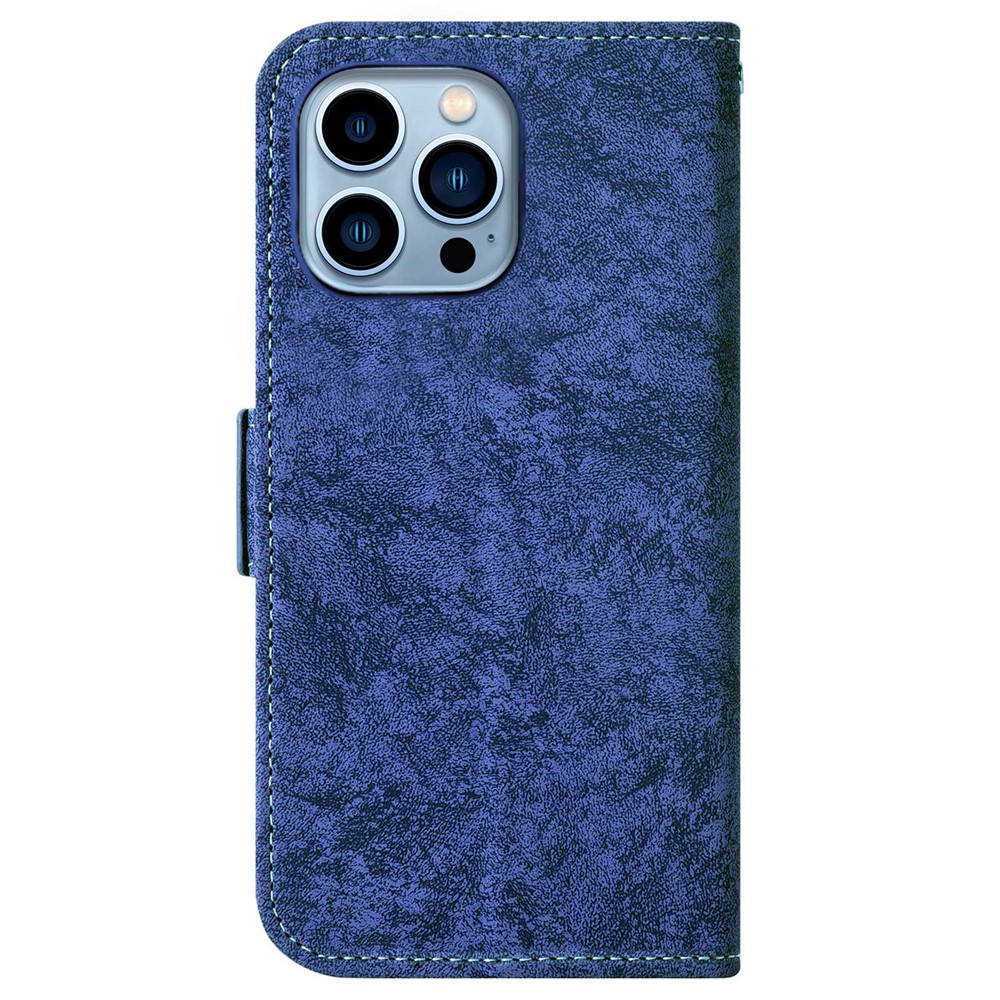 For iPhone 13 Pro Max 6.7 inch PU Leather Water-ink Painting Texture Magnetic Clasp Wallet Stand Case Rotating Card Holder Phone Shell - Blue-9