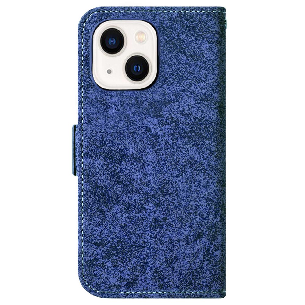 For iPhone 13 mini 5.4 inch Water-ink Painting Texture Phone Case PU Leather Stand Wallet Cover with Rotating Card Slots - Blue-9