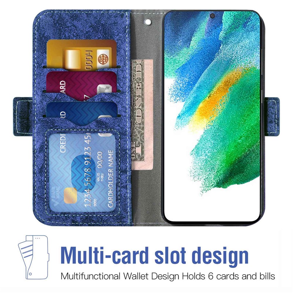 For Samsung Galaxy S22+ 5G Water-ink Painting Texture PU Leather Case Rotating Card Slots Phone Cover with Stand Wallet - Blue-2