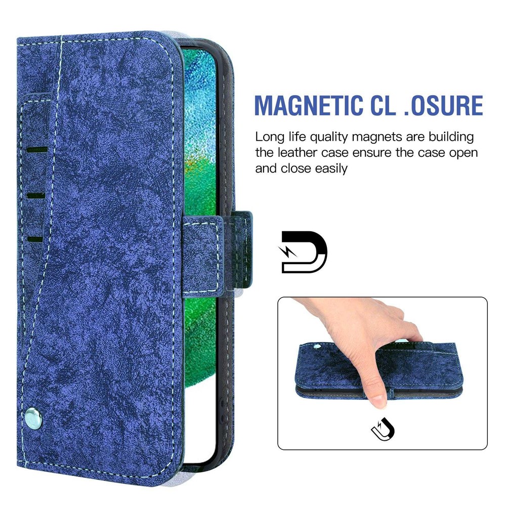 For Samsung Galaxy S22+ 5G Water-ink Painting Texture PU Leather Case Rotating Card Slots Phone Cover with Stand Wallet - Blue-4