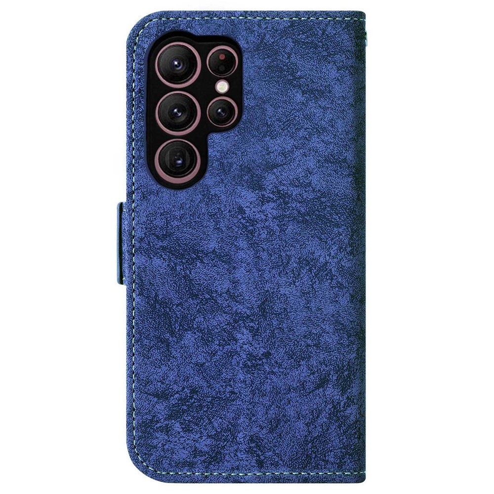 For Samsung Galaxy S22 Ultra 5G PU Leather Water-ink Painting Texture Stand Case Rotating Card Slots Phone Wallet Cover - Blue-9