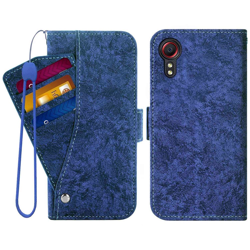 For Samsung Galaxy Xcover 5 PU Leather Magnetic Clasp Wallet Case Water-ink Painting Texture Phone Stand Cover with Rotating Card Slots - Blue-1