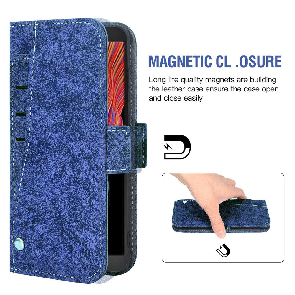 For Samsung Galaxy Xcover 5 PU Leather Magnetic Clasp Wallet Case Water-ink Painting Texture Phone Stand Cover with Rotating Card Slots - Blue-4
