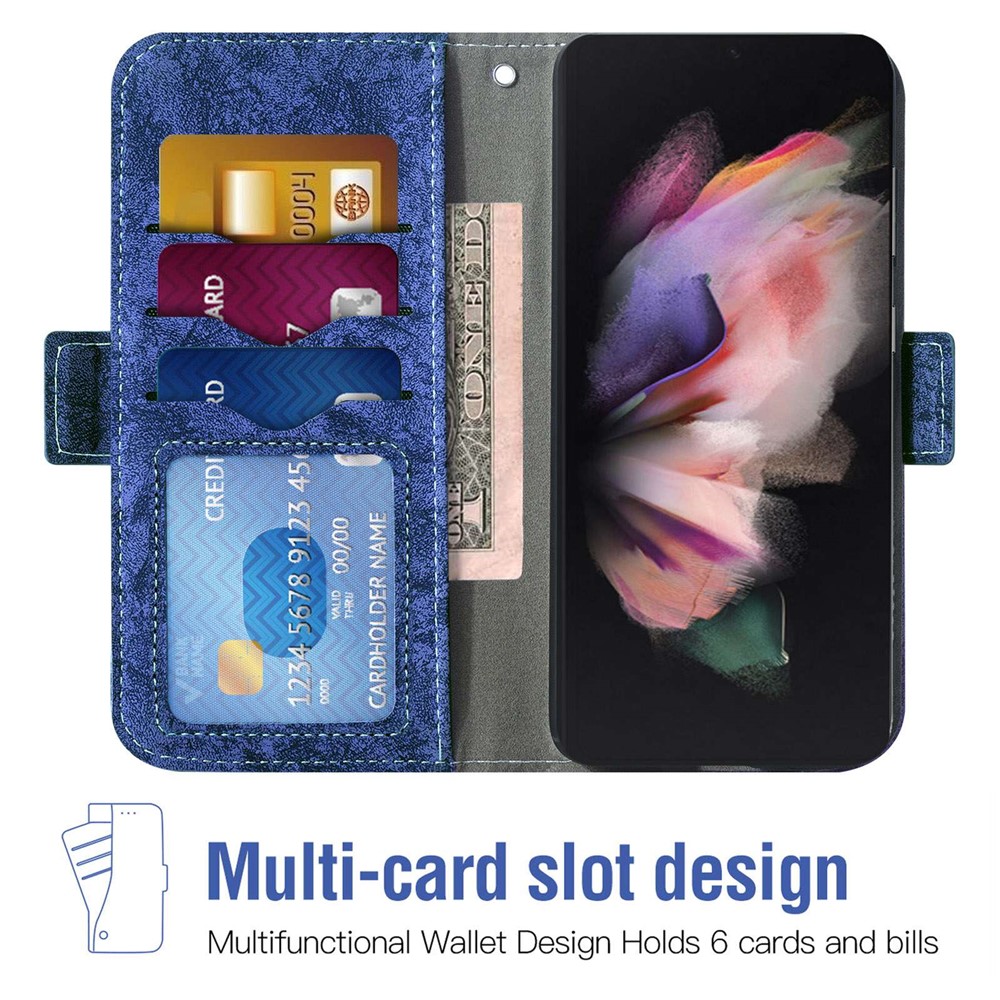 For Samsung Galaxy Z Fold4 5G PU Leather Rotating Card Slots Case Water-ink Painting Texture Wallet Stand Magnetic Flip Cover with Strap - Blue-2