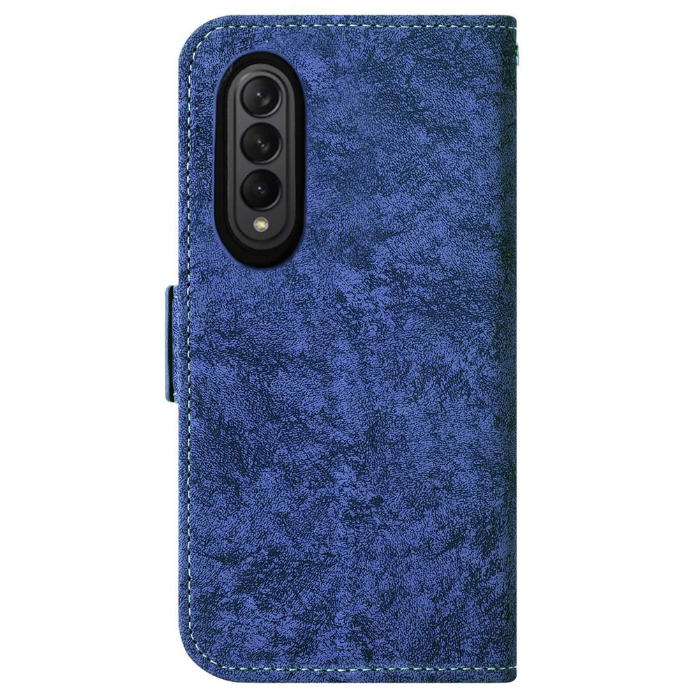 For Samsung Galaxy Z Fold4 5G PU Leather Rotating Card Slots Case Water-ink Painting Texture Wallet Stand Magnetic Flip Cover with Strap - Blue-9