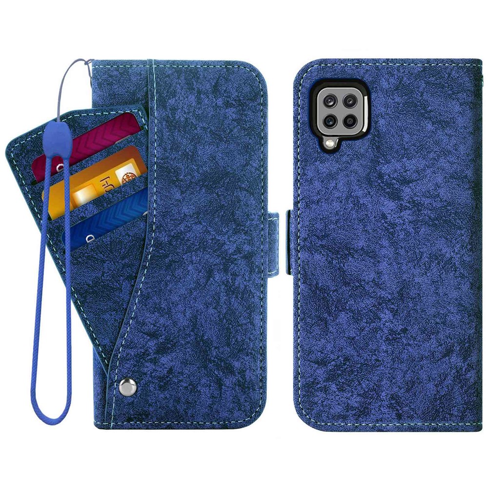 For Samsung Galaxy M53 5G Water-ink Painting Texture PU Leather Flip Cover Rotating Card Slots Stand Feature Protective Phone Case with Strap - Blue-1
