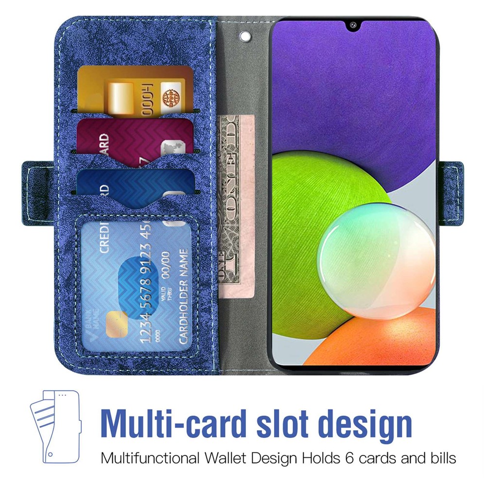 For Samsung Galaxy M53 5G Water-ink Painting Texture PU Leather Flip Cover Rotating Card Slots Stand Feature Protective Phone Case with Strap - Blue-2