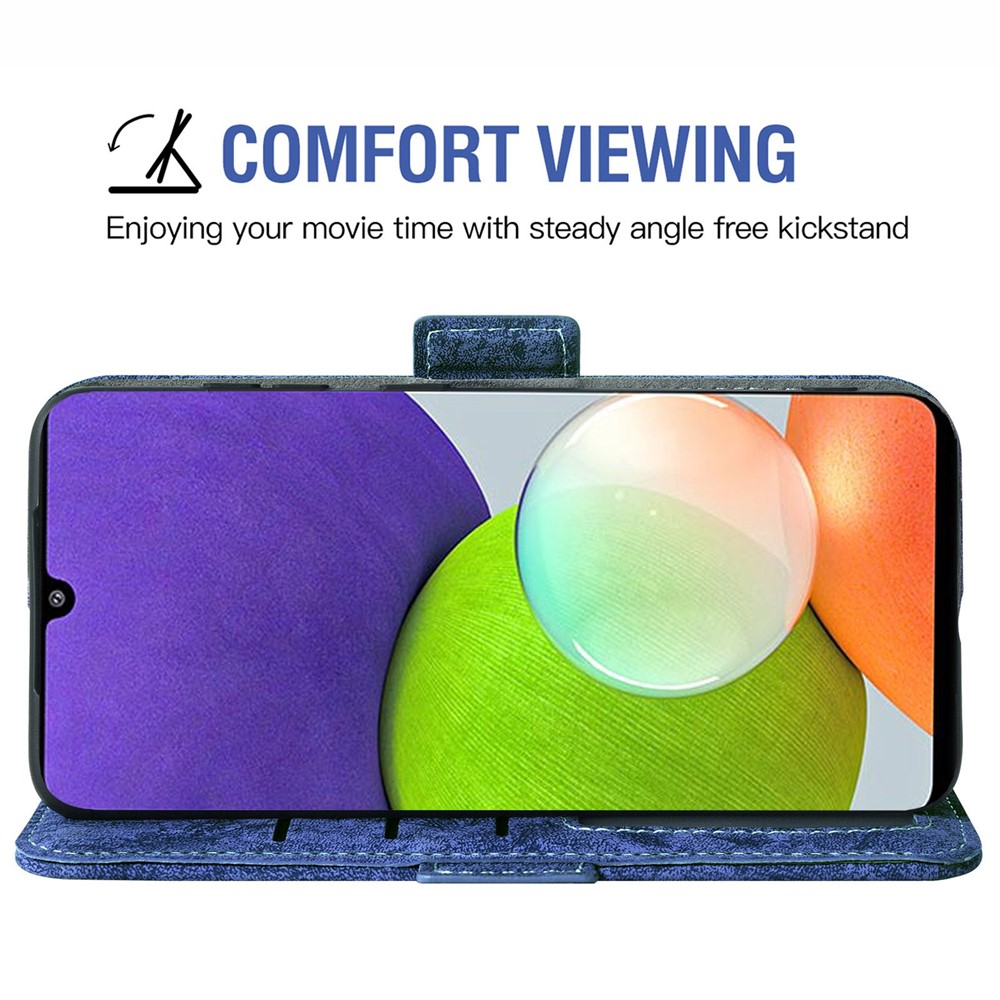 For Samsung Galaxy M53 5G Water-ink Painting Texture PU Leather Flip Cover Rotating Card Slots Stand Feature Protective Phone Case with Strap - Blue-3