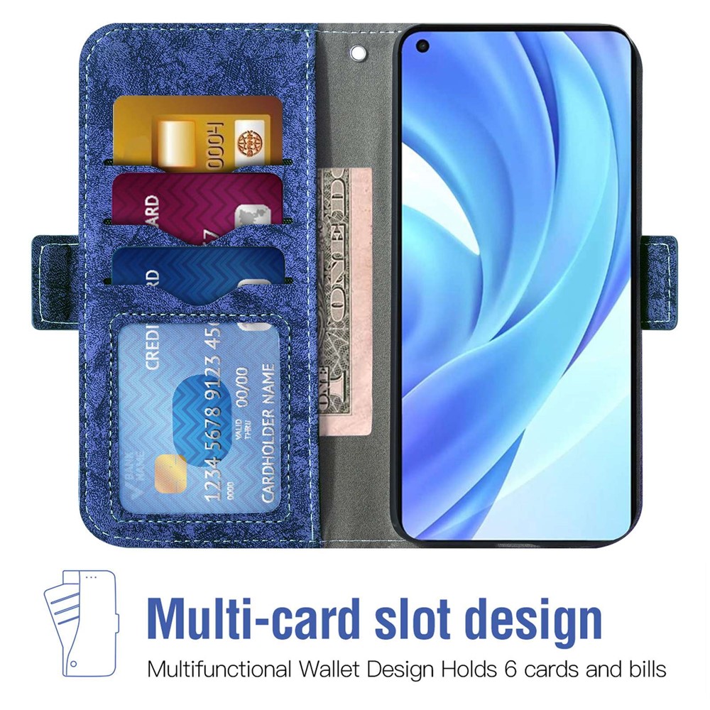 For Xiaomi Mi 11 Lite 4G / 5G / 11 Lite 5G NE Water-ink Painting Texture Magnetic Flip Case PU Leather Rotating Card Slots Stand Function Wallet Case - Blue-2
