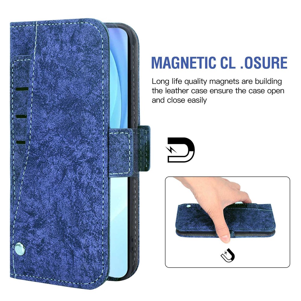 For Xiaomi Mi 11 Lite 4G / 5G / 11 Lite 5G NE Water-ink Painting Texture Magnetic Flip Case PU Leather Rotating Card Slots Stand Function Wallet Case - Blue-4