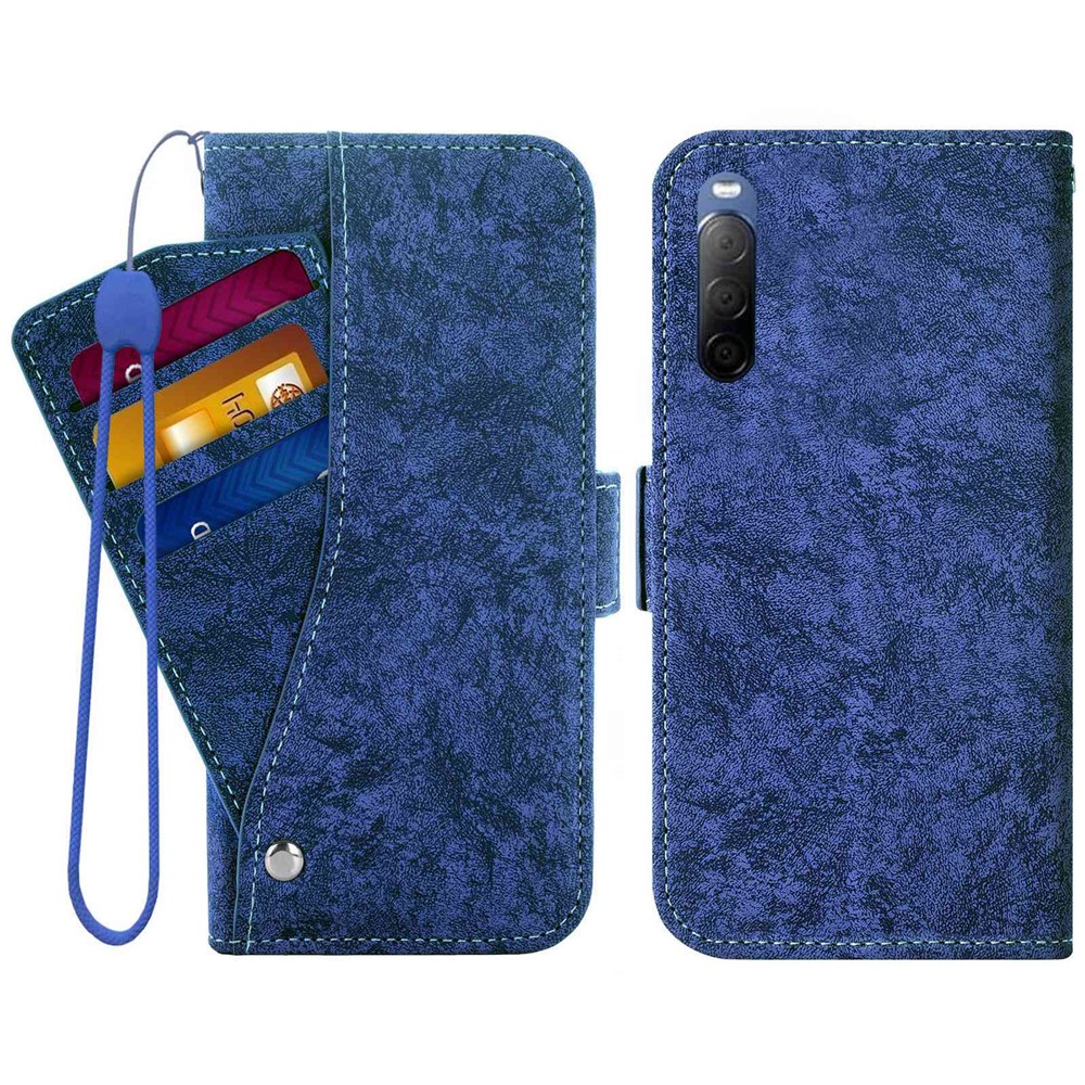 For Sony Xperia 10 III 5G / Xperia 10 III Lite Water-ink Painting Texture PU Leather Case Stand Flip Magnetic Cover with Rotating Card Slots - Blue-1
