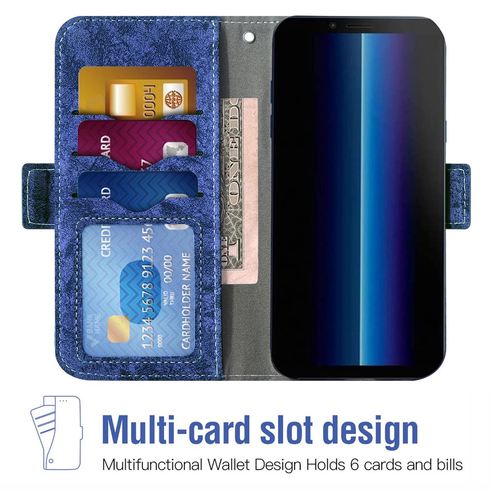 For Sony Xperia 10 III 5G / Xperia 10 III Lite Water-ink Painting Texture PU Leather Case Stand Flip Magnetic Cover with Rotating Card Slots - Blue-2