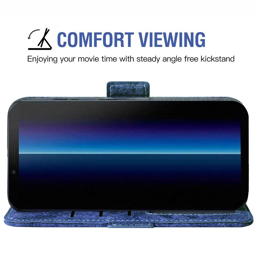 For Sony Xperia 10 III 5G / Xperia 10 III Lite Water-ink Painting Texture PU Leather Case Stand Flip Magnetic Cover with Rotating Card Slots - Blue-3