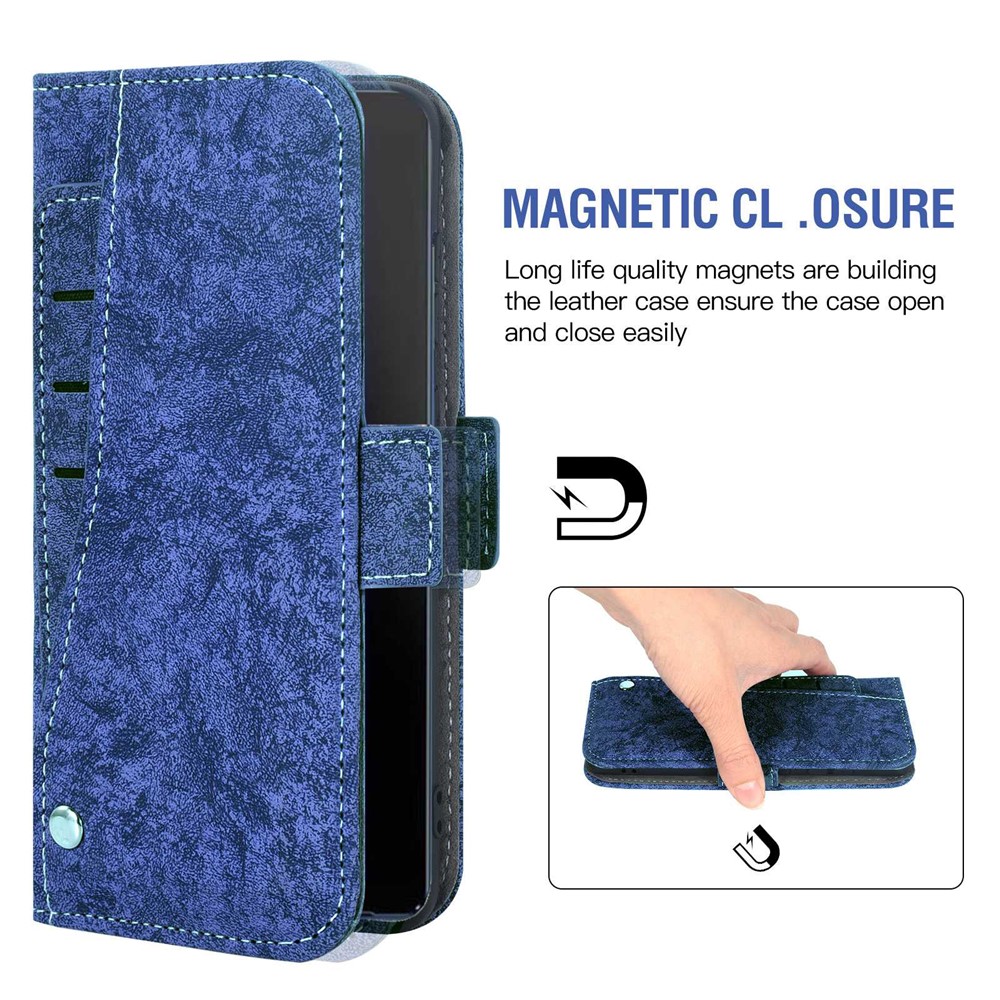 For Sony Xperia 10 III 5G / Xperia 10 III Lite Water-ink Painting Texture PU Leather Case Stand Flip Magnetic Cover with Rotating Card Slots - Blue-4