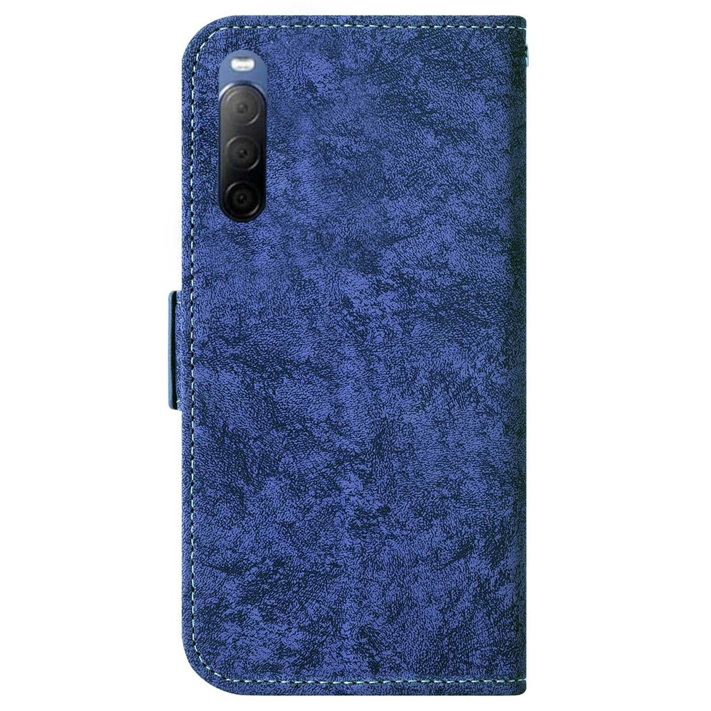 For Sony Xperia 10 III 5G / Xperia 10 III Lite Water-ink Painting Texture PU Leather Case Stand Flip Magnetic Cover with Rotating Card Slots - Blue-9