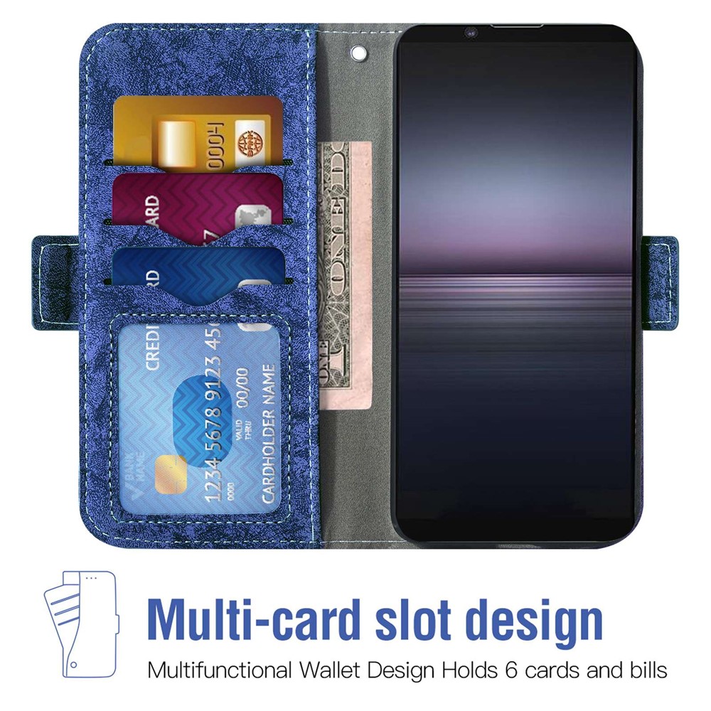 For Sony Xperia 1 IV 5G PU Leather Flip Wallet Case Water-ink Painting Texture Stand Double Magnetic Clasp Cover with Rotating Card Slots Holder - Blue-2