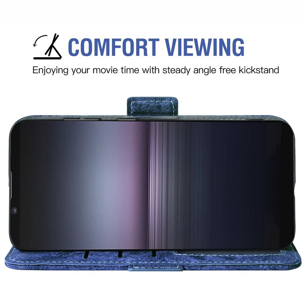 For Sony Xperia 1 IV 5G PU Leather Flip Wallet Case Water-ink Painting Texture Stand Double Magnetic Clasp Cover with Rotating Card Slots Holder - Blue-3