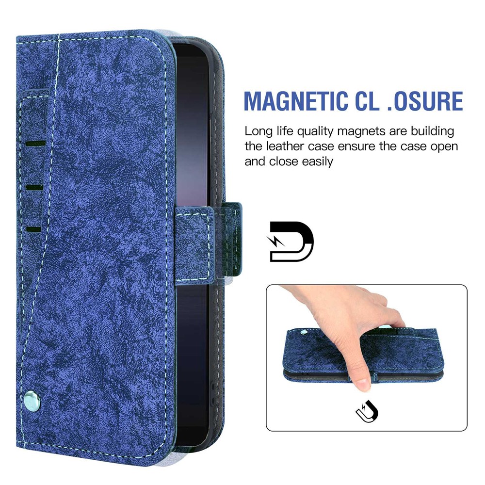 For Sony Xperia 1 IV 5G PU Leather Flip Wallet Case Water-ink Painting Texture Stand Double Magnetic Clasp Cover with Rotating Card Slots Holder - Blue-4