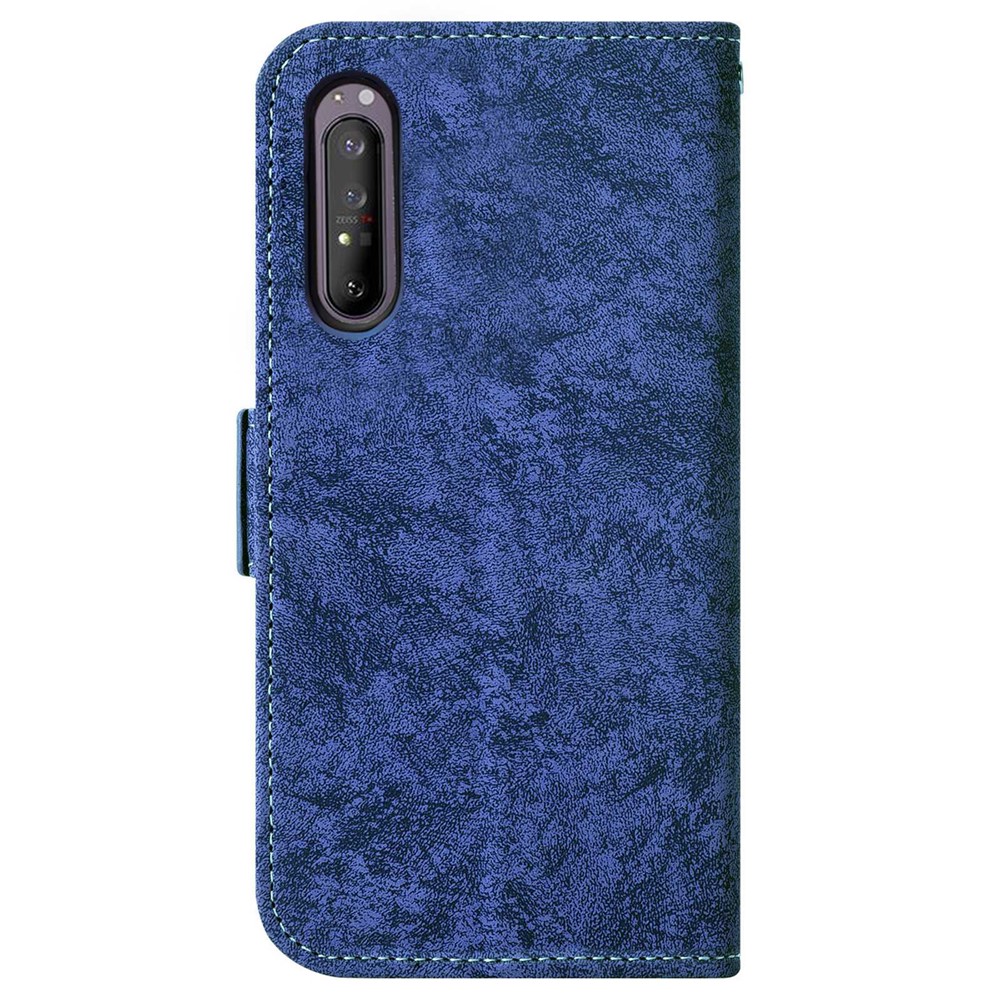 For Sony Xperia 1 IV 5G PU Leather Flip Wallet Case Water-ink Painting Texture Stand Double Magnetic Clasp Cover with Rotating Card Slots Holder - Blue-9