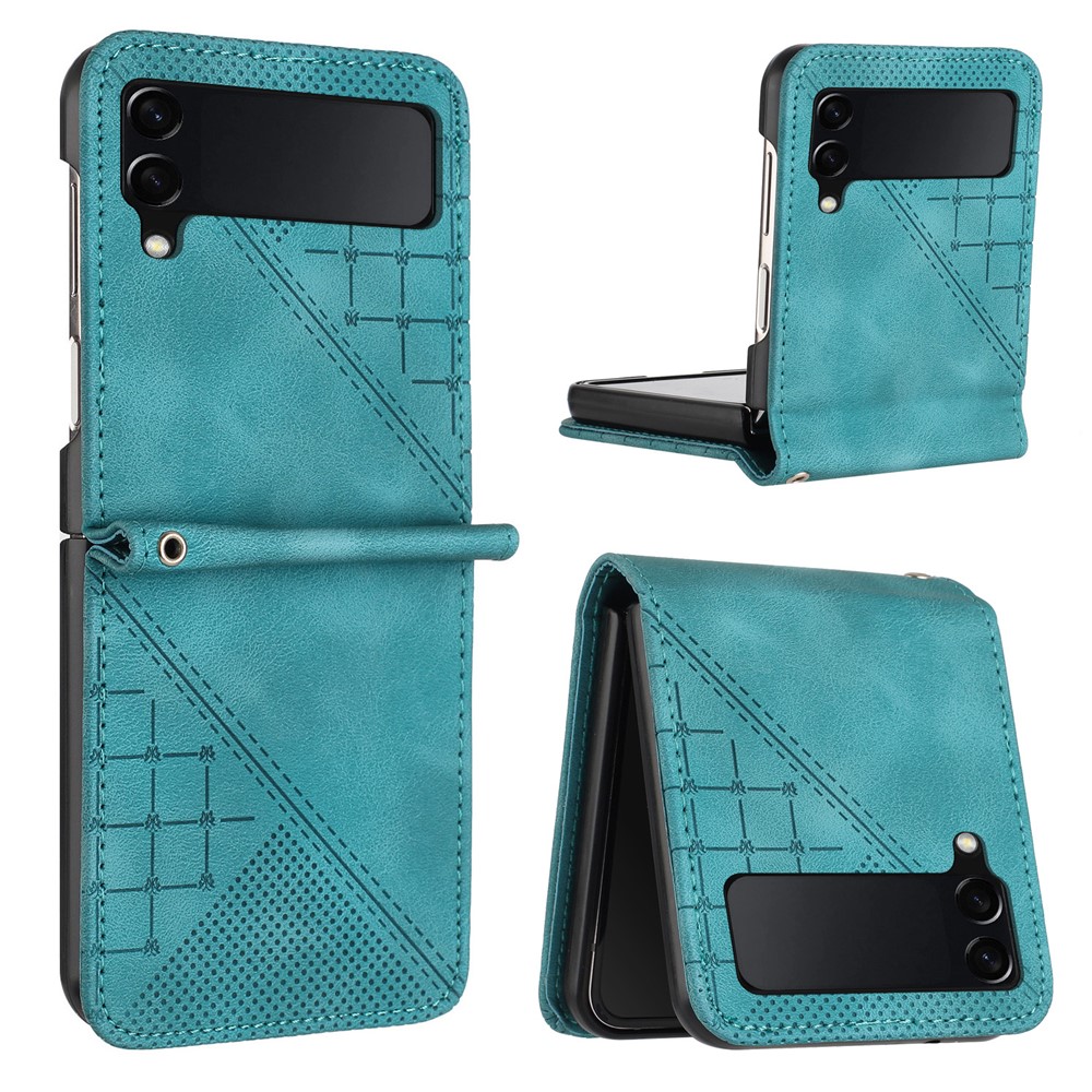 For Samsung Galaxy Z Flip3 5G Leather Wallet Case Butterfly Flower Imprinted Phone Cover with Strap - Baby Blue