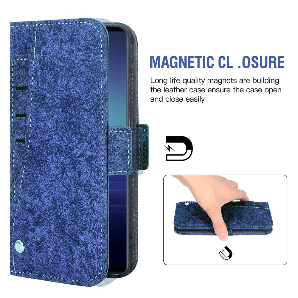 For Sony Xperia 5 III 5G Water-ink Painting Texture Flip Wallet Case PU Leather Stand Magnetic Closure Rotating Card Slots - Blue-4