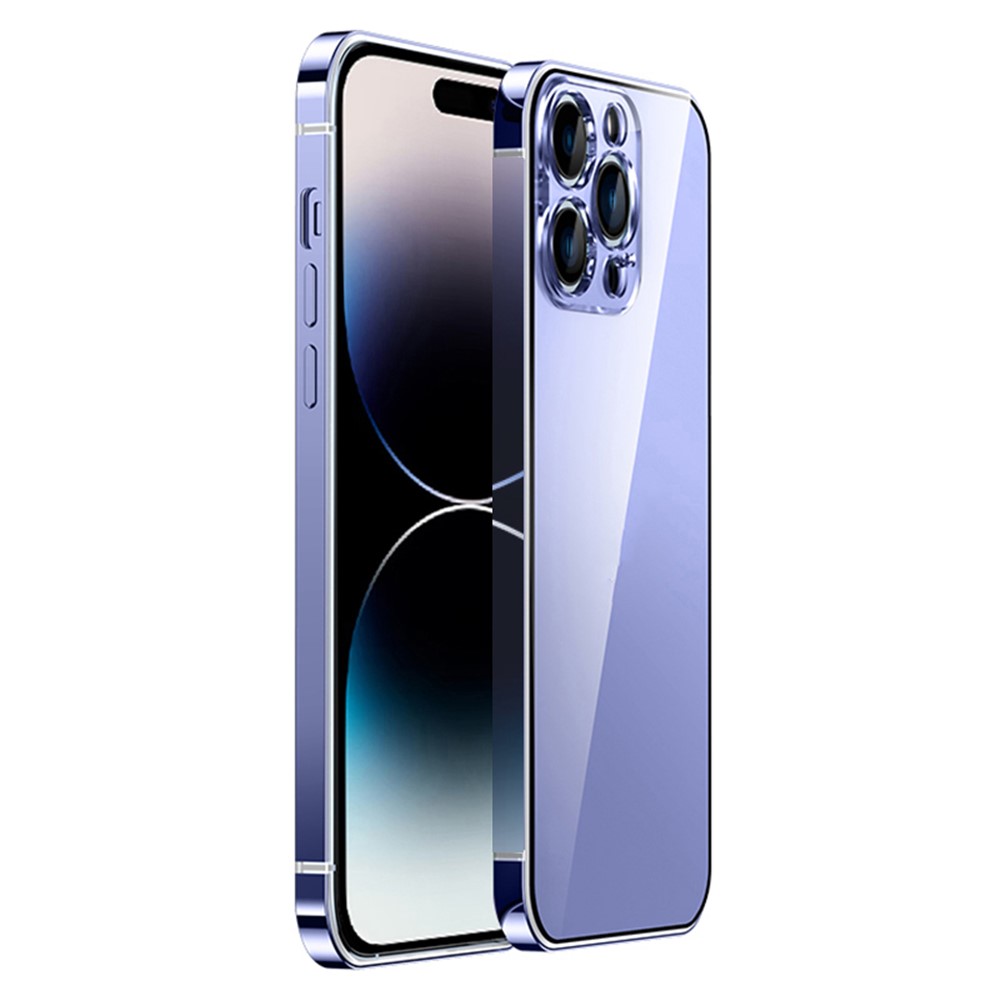 IM-CHEN Transparent PC Back Slim Phone Case for iPhone 14 Pro, Stainless Steel Frame Anti-drop Protective Cover - Purple-1