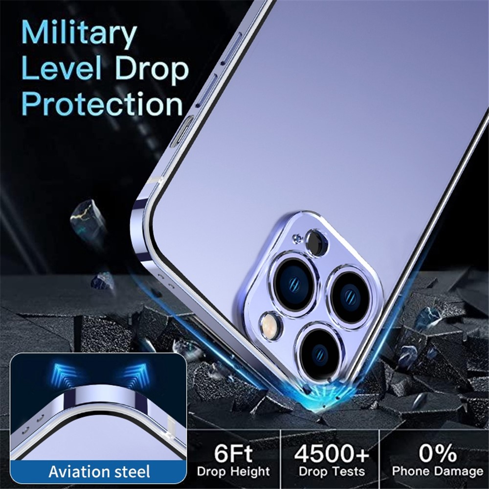 IM-CHEN Transparent PC Back Slim Phone Case for iPhone 14 Pro, Stainless Steel Frame Anti-drop Protective Cover - Purple-2