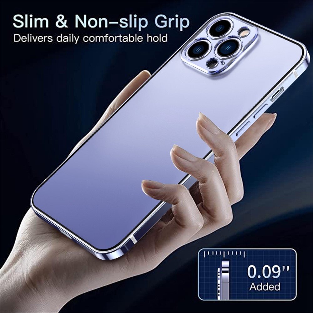 IM-CHEN Transparent PC Back Slim Phone Case for iPhone 14 Pro, Stainless Steel Frame Anti-drop Protective Cover - Purple-4