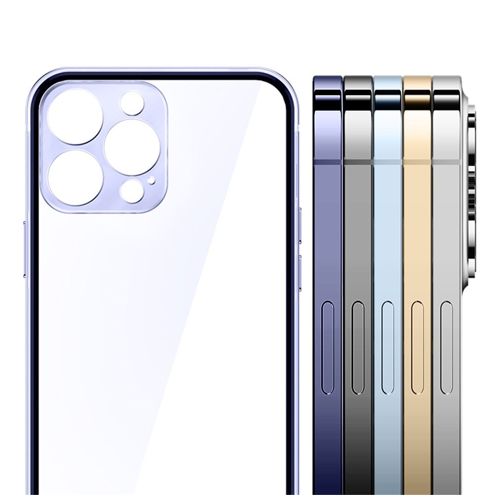 IM-CHEN Transparent PC Back Slim Phone Case for iPhone 14 Pro, Stainless Steel Frame Anti-drop Protective Cover - Purple-6