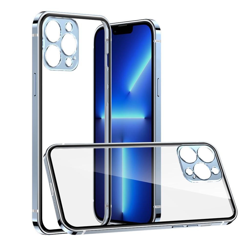 IM-CHEN For iPhone 13 Pro Max 6.7 inch Anti-scratch Phone Case Stainless Steel Frame + Transparent PC Back Drop-proof Cover - Baby Blue-2