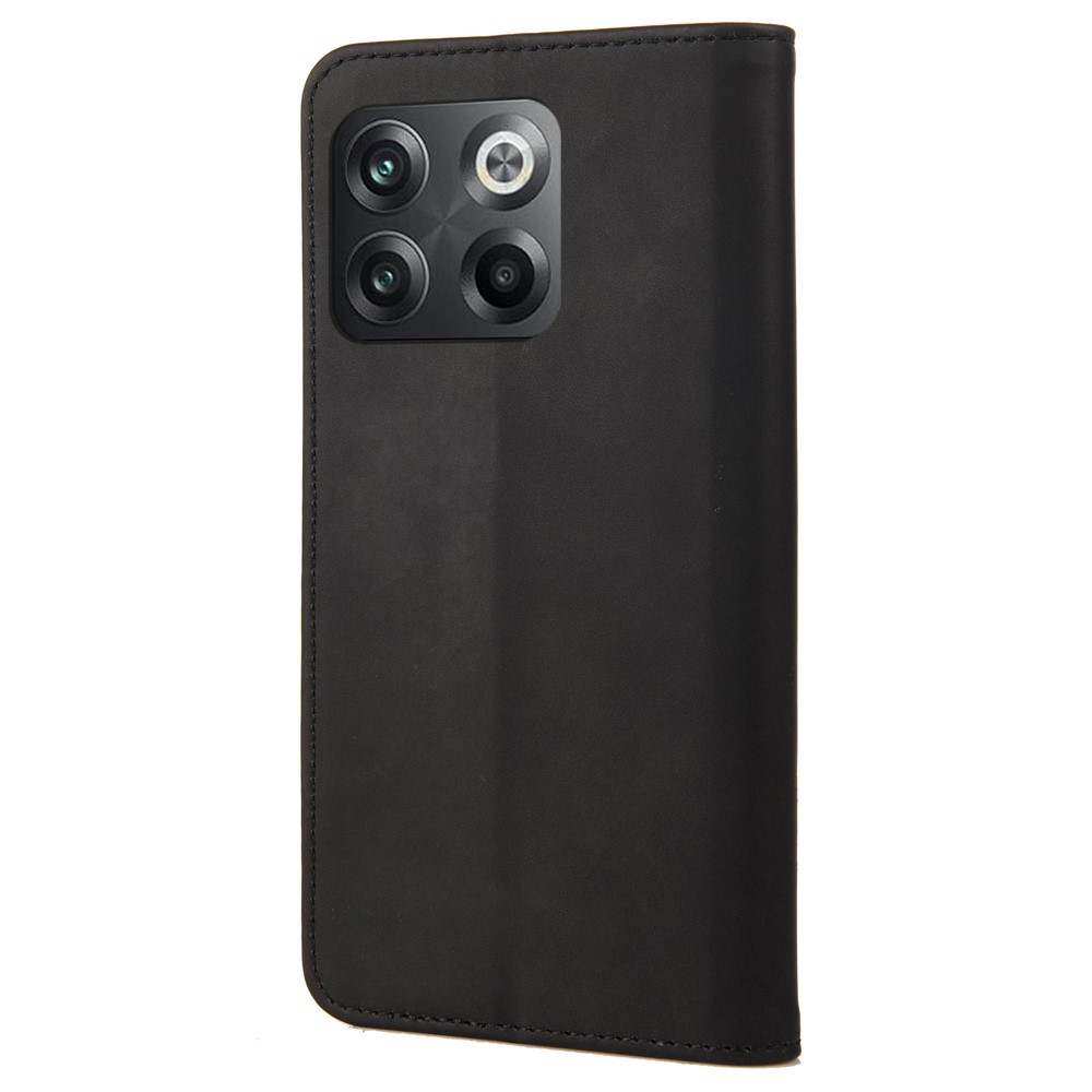For OnePlus 10T 5G / Ace Pro 5G Splicing Skin-touch Feeling Phone Case PU Leather Magnetic Auto-absorbed Cover with Stand Wallet - Black-10