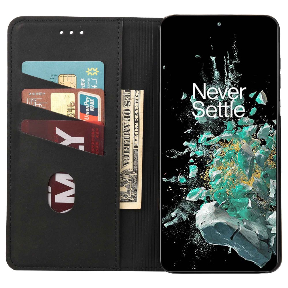 For OnePlus 10T 5G / Ace Pro 5G Splicing Skin-touch Feeling Phone Case PU Leather Magnetic Auto-absorbed Cover with Stand Wallet - Black-2