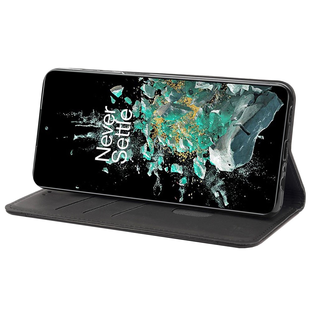 For OnePlus 10T 5G / Ace Pro 5G Splicing Skin-touch Feeling Phone Case PU Leather Magnetic Auto-absorbed Cover with Stand Wallet - Black-3