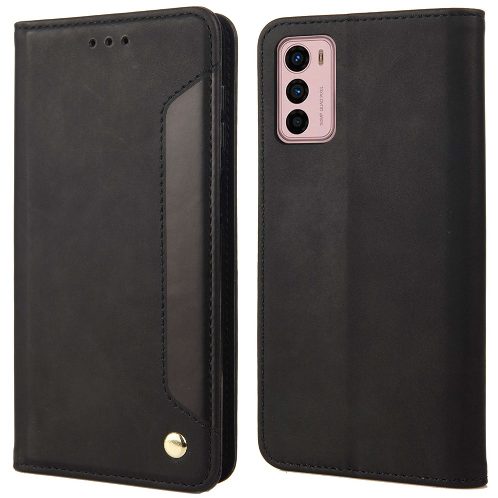 For Motorola Moto G42 4G Splicing Skin-touch Feeling Phone Stand Case PU Leather Wallet Magnetic Auto-absorbed Cover - Black-1