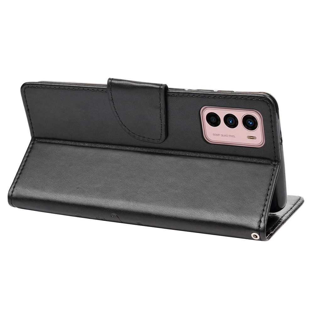 Wallet Stand Leather Case for Motorola Moto G42 4G, Imprinting Flower Butterflies Folio Flip Phone Cover with Strap - Black-4