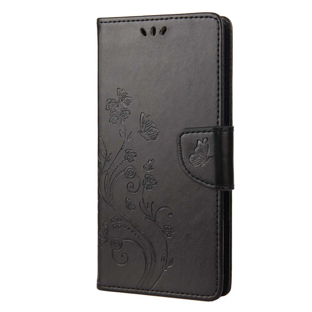 Wallet Stand Leather Case for Motorola Moto G42 4G, Imprinting Flower Butterflies Folio Flip Phone Cover with Strap - Black-6