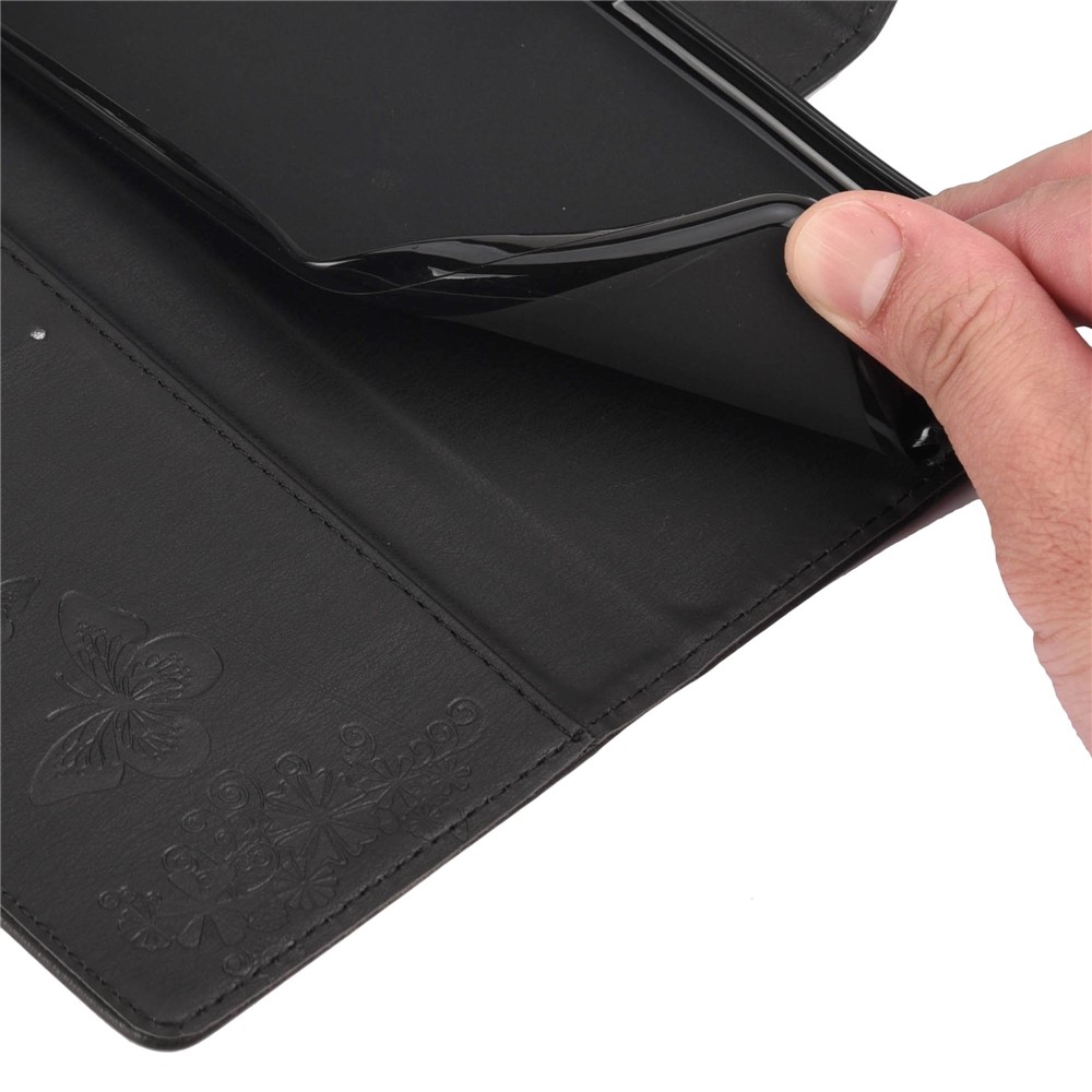 For Motorola Moto G42 4G PU Leather Case Big Butterflies Flower Pattern Imprinting Full Protection Stand Wallet Cover with Strap - Black-5