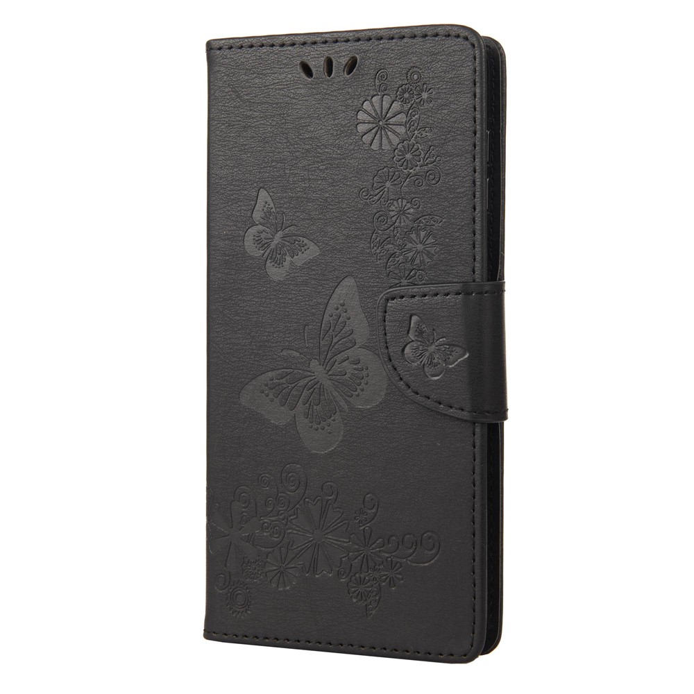 For Motorola Moto G42 4G PU Leather Case Big Butterflies Flower Pattern Imprinting Full Protection Stand Wallet Cover with Strap - Black-6