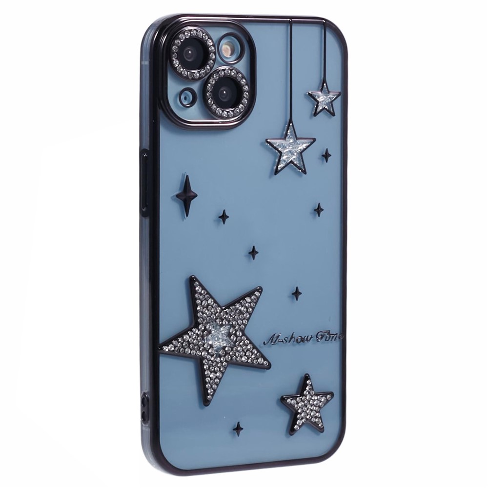 For iPhone 15 Case 3D Bling Stars Electroplating TPU Clear Phone Case - Black