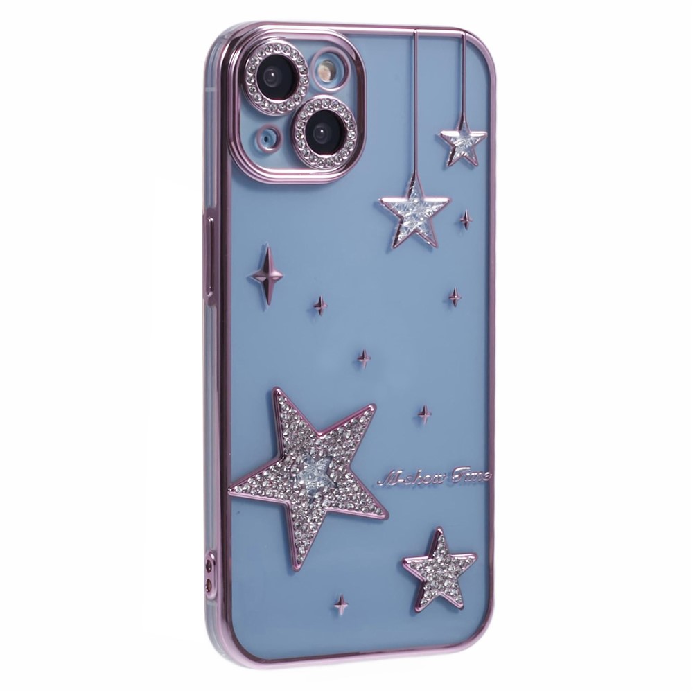 For iPhone 15 Case 3D Bling Stars Electroplating TPU Clear Phone Case - Pink