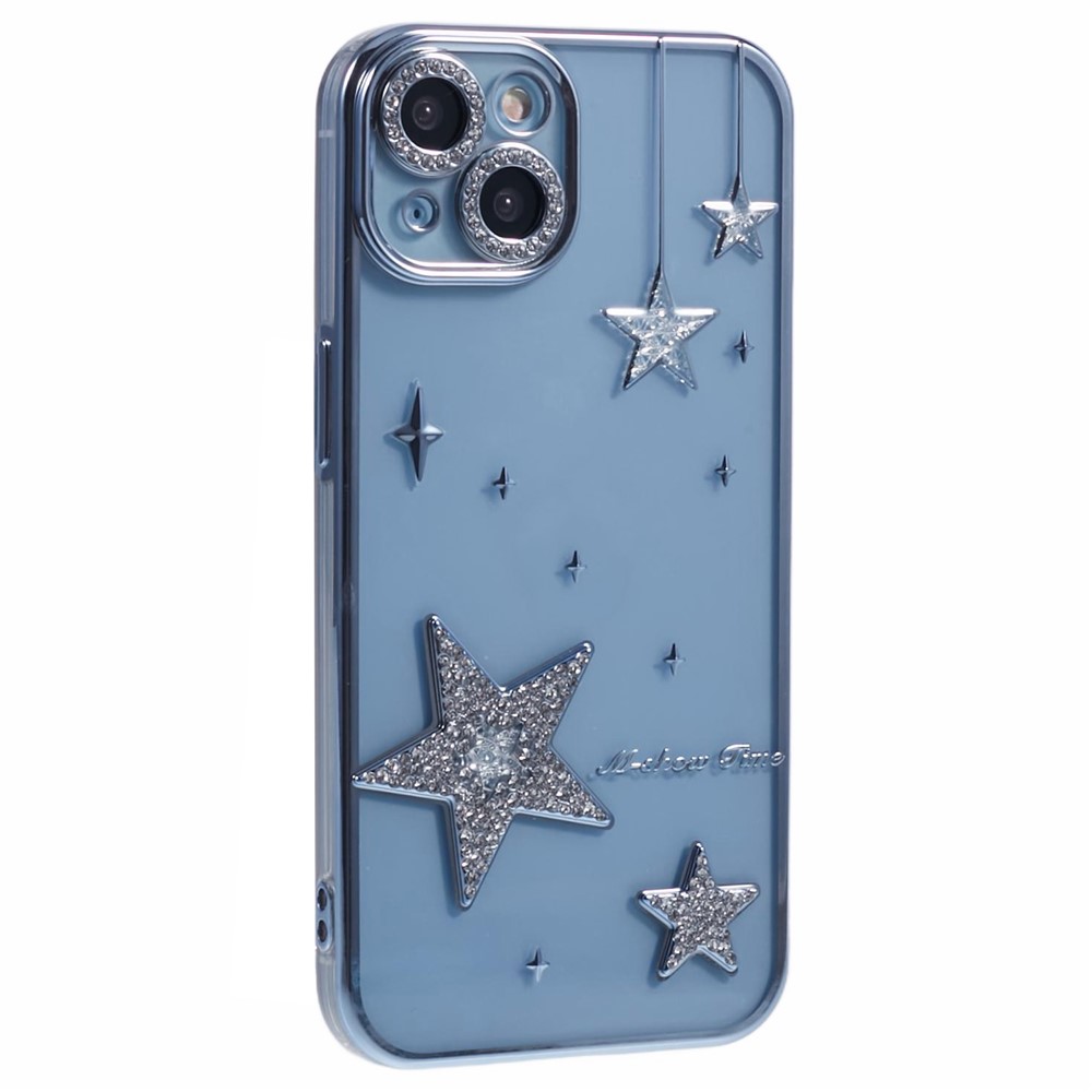 For iPhone 15 Case 3D Bling Stars Electroplating TPU Clear Phone Case - Blue