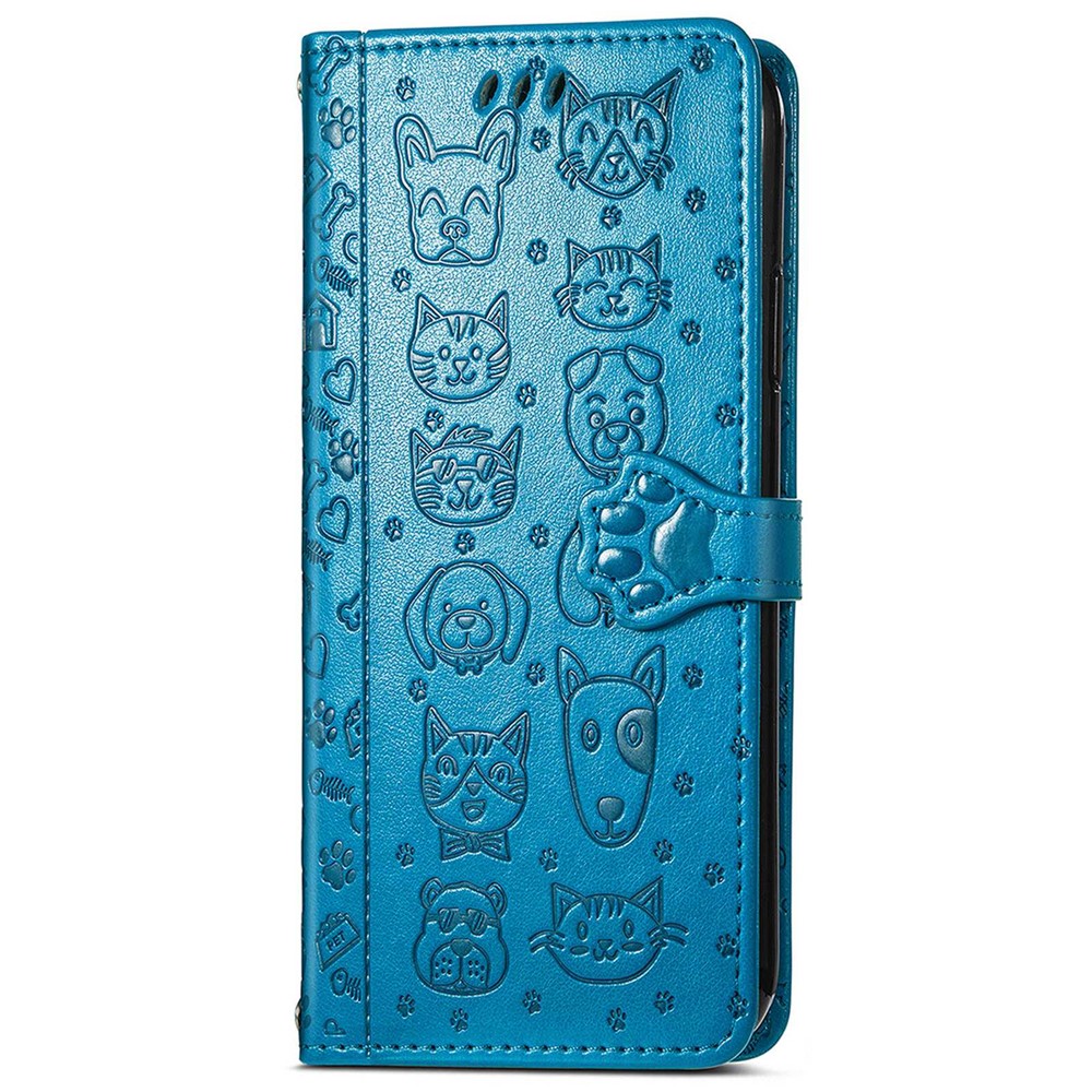 For Samsung Galaxy M13 5G Imprinted Cat Dog Pattern Phone Cover PU Leather + TPU Wallet Stand Case - Blue-7