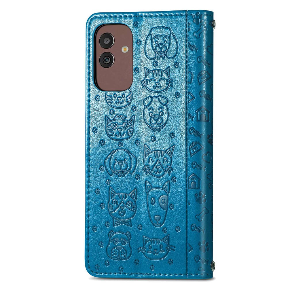 For Samsung Galaxy M13 5G Imprinted Cat Dog Pattern Phone Cover PU Leather + TPU Wallet Stand Case - Blue-8
