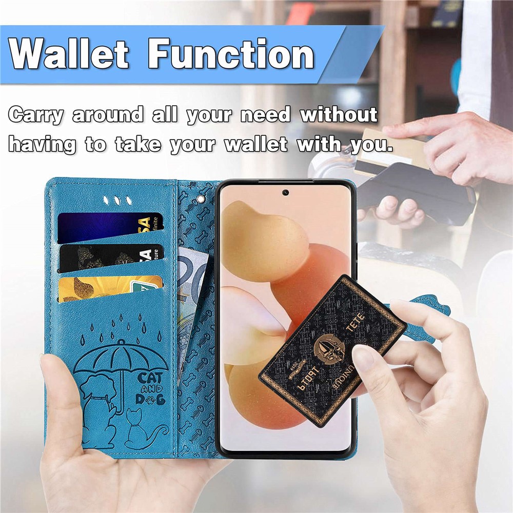 For Xiaomi 12 Lite 5G Imprinted Cat Dog Pattern Phone Protector PU Leather Cover Inner TPU Case with Wallet Stand - Blue-5