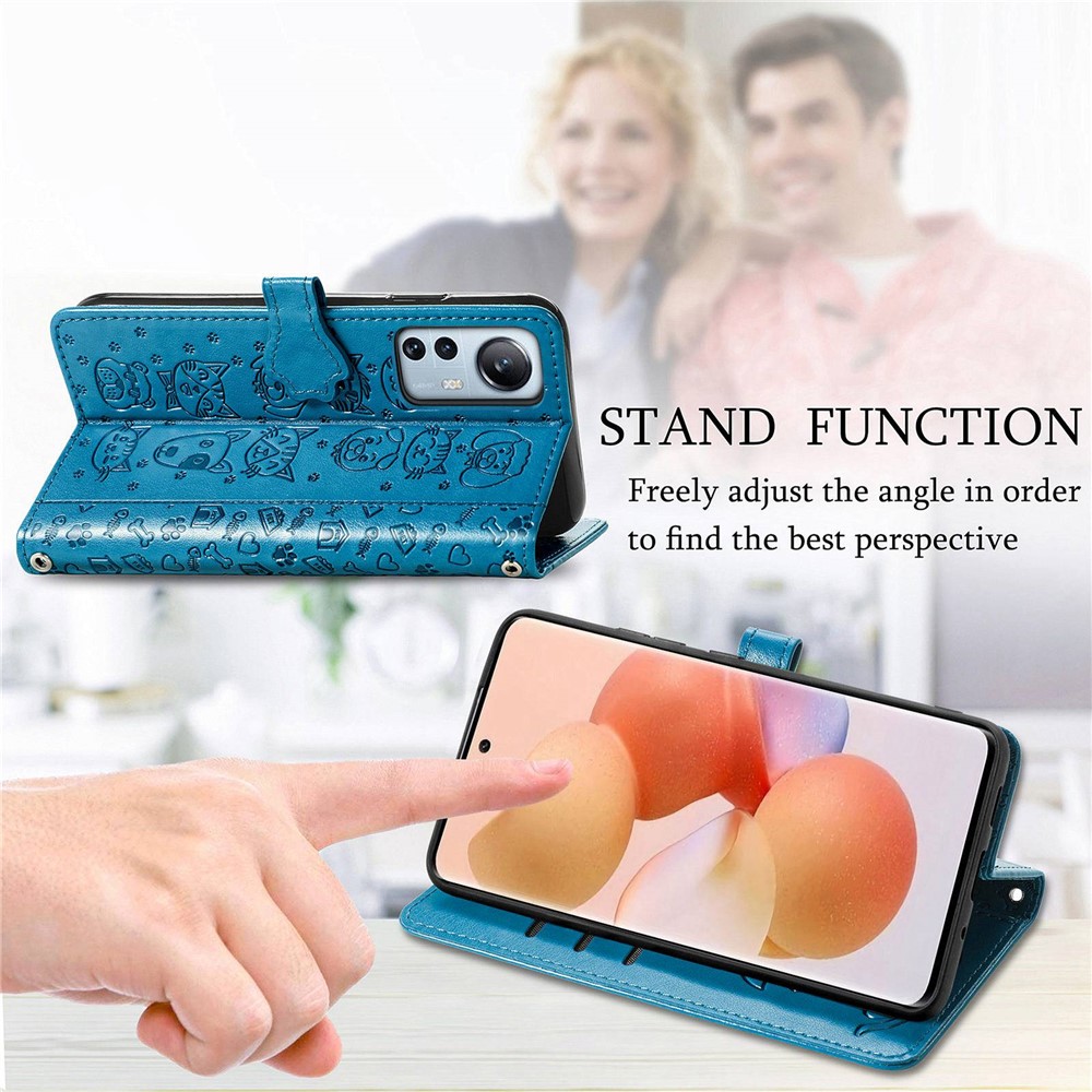 For Xiaomi 12 Lite 5G Imprinted Cat Dog Pattern Phone Protector PU Leather Cover Inner TPU Case with Wallet Stand - Blue-6