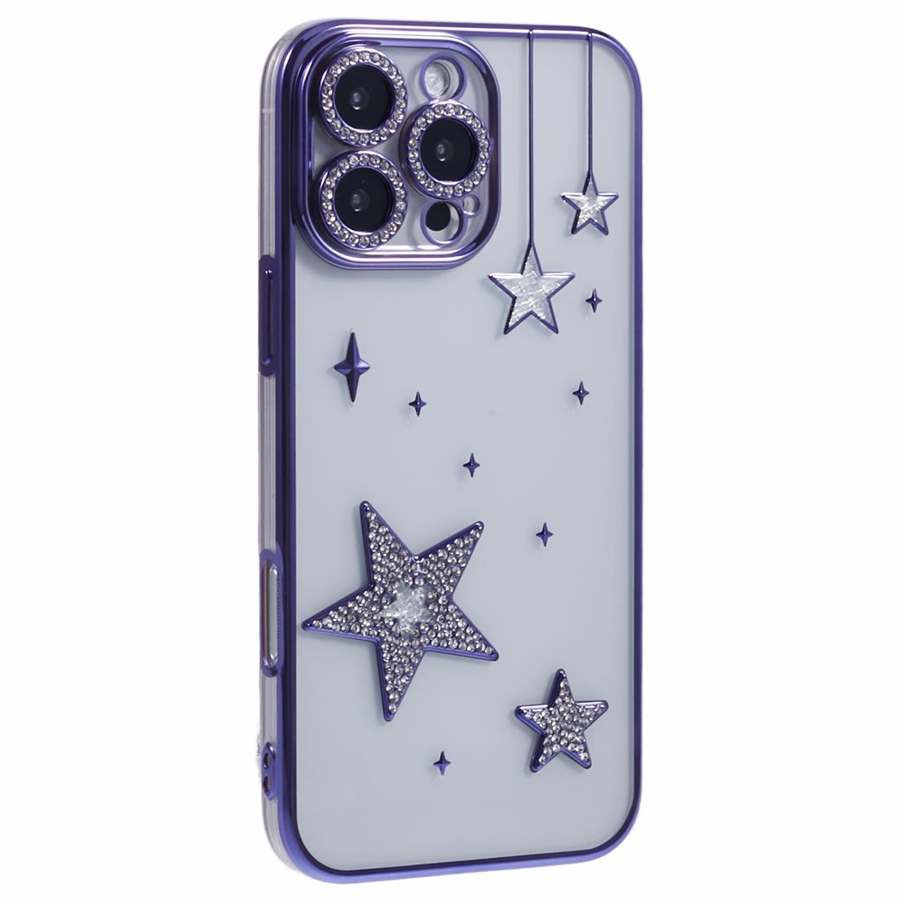 For iPhone 13 Pro Max Case 3D Bling Stars Electroplating TPU Clear Phone Case - Purple