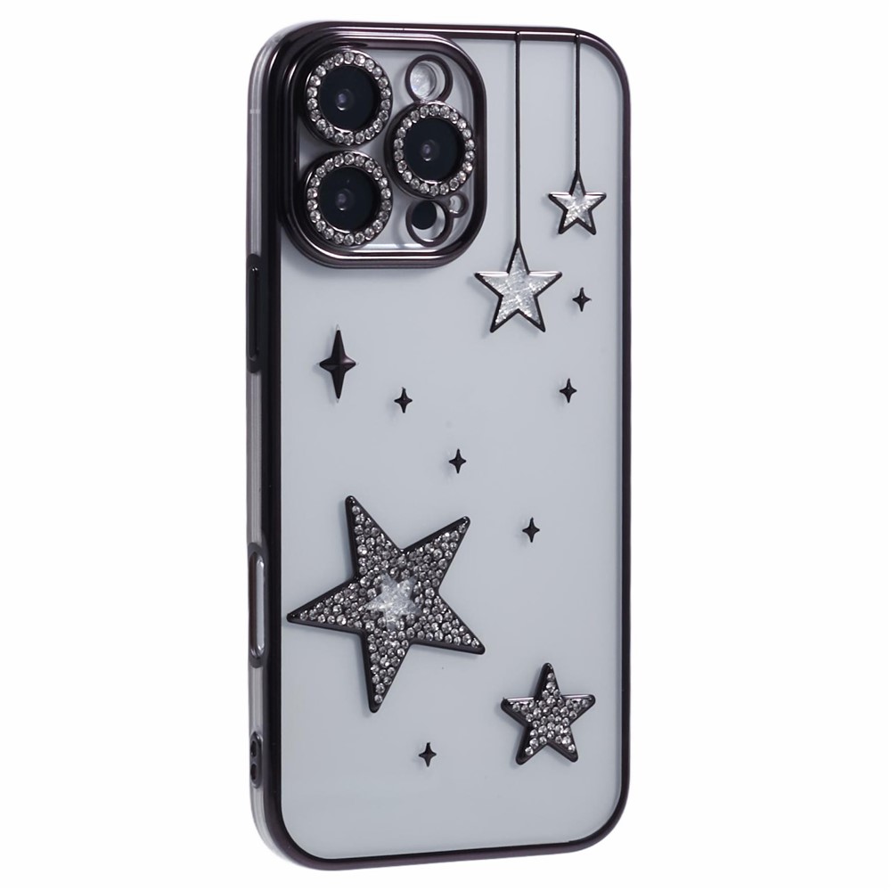 For iPhone 13 Pro Max Case 3D Bling Stars Electroplating TPU Clear Phone Case - Black