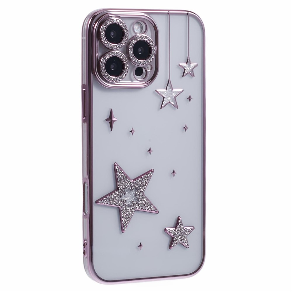 For iPhone 13 Pro Max Case 3D Bling Stars Electroplating TPU Clear Phone Case - Pink