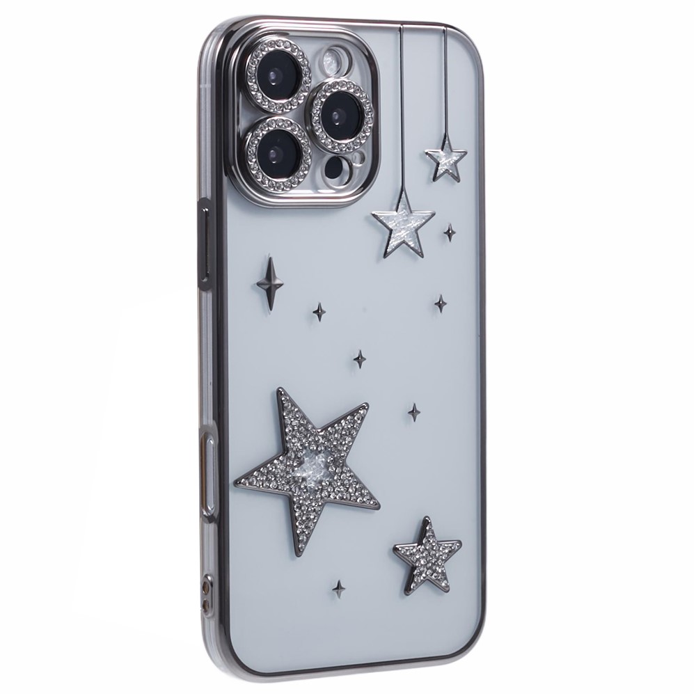 For iPhone 13 Pro Max Case 3D Bling Stars Electroplating TPU Clear Phone Case - Grey